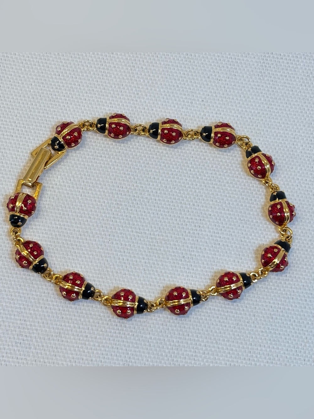 Joan Rivers Ladybug Enameled Red and Black Bracelet